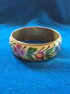 Vintage Brass Enamel Bangle Bracelet